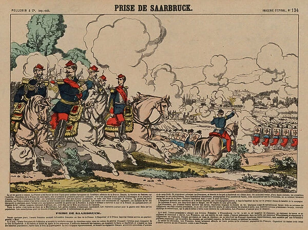 Capture of Saarbrucken by the French, Franco-prussian War, 2 August 1870 (coloured engraving)