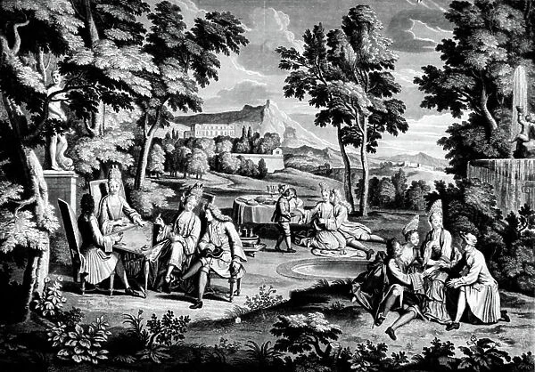 cards games in the 18th century in France, engraving