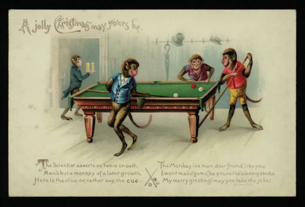 Cartoon of monkeys playing billiards, Christmas greetings #22883362 Cartoon of monkeys playing billiards, Christmas greetings #22883362