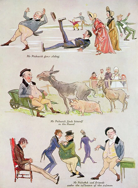 Cartoons of Mr. Pickwick from Holly Leaves, Christmas Number of the Illustrated Sporting