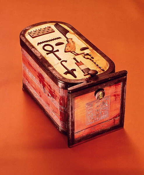 Cartouche-shaped box, from the Tomb of Tutankhamun, New Kingdom (wood with gilding