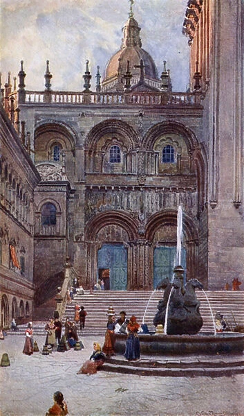 Cathedral of Santiago Di Compostela, South Doorway (colour litho)
