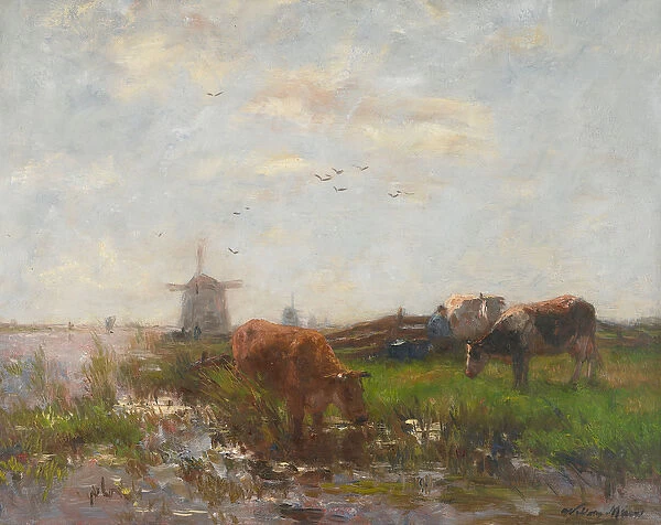 Cattle Grazing at the Waters Edge, c. 1880-90 (oil on canvas)