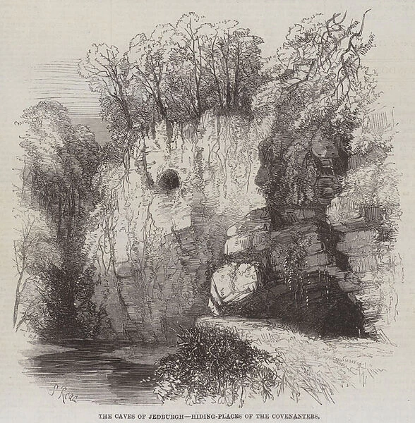 The Caves of Jedburgh, Hiding-Places of the Covenanters (engraving)