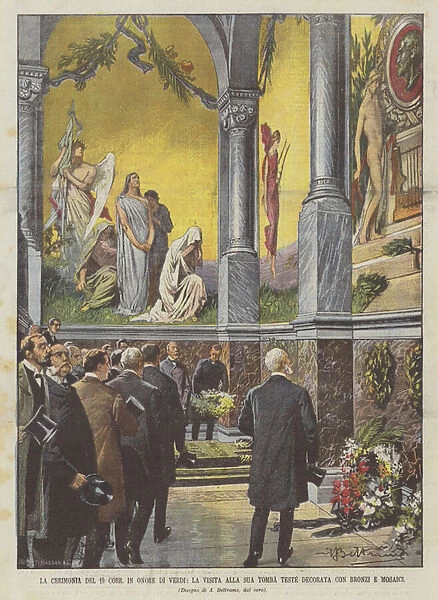 The Ceremony Of The 19th Corr In Honor Of Verdi, The Visit To His Tomb Heads Decorated With Bronzes And Mosaics (Colour Litho)