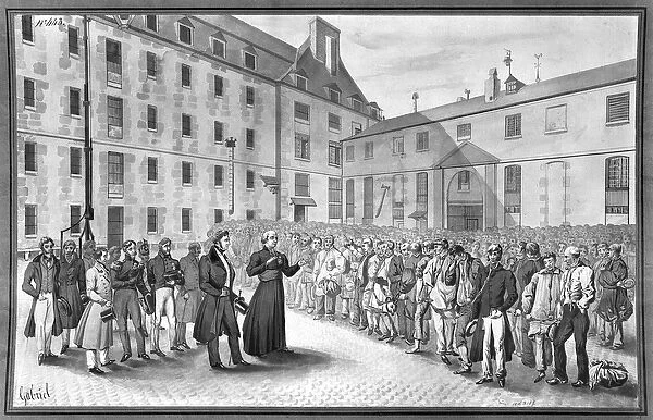 Ceremony before the departure of the convicts (wash on paper) (b  /  w photo)