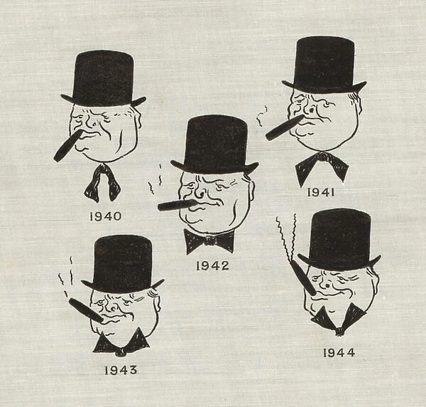 The changing moods of British Prime Minister Winston Churchill as the Second World War progressed, 1940-1944 (litho)
