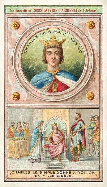 Charles the Simple giving his daughter Gisele to Rollo of Normandy in marriage, 911 (chromolitho)