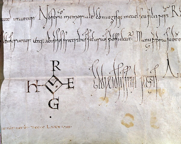 Charter signed by Hugues I Capet (941-996), King of France