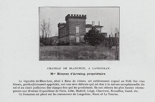 Chateau de Blanchon, A Langoiran, Mme Bisquey d'Arraing, proprietaire (b / w photo)