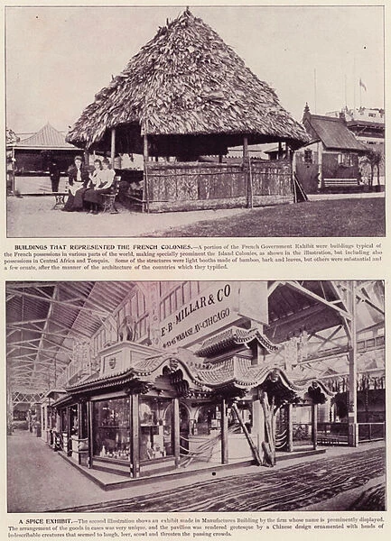 Chicago Worlds Fair, 1893: Buildings that represented the French Colonies; A Spice Exhibit (b  /  w photo)