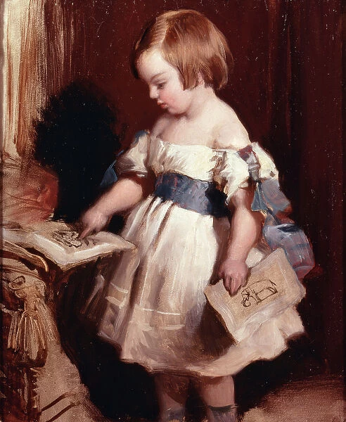 Child with a drawing (oil on canvas)