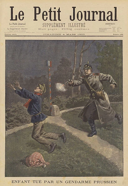 A child killed by a Prussian policeman (colour litho)