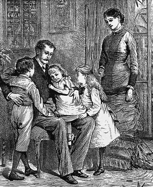 Children playing with their father, 1850
