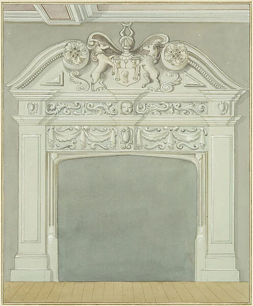 Chimneypiece in the premises adjoining the Guard House, Wine Street (w  /  c on paper)