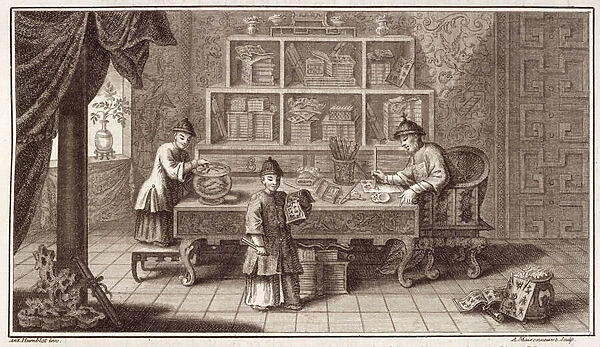 A Chinese Calligraphy Shop, from an account of the Dutch Embassy in China, engraved by A