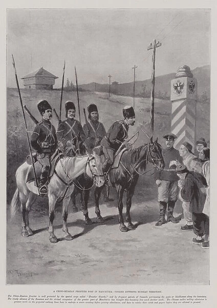 A Chino-Russian Frontier Post in Manchuria, Coolies entering Russian Territory (litho)
