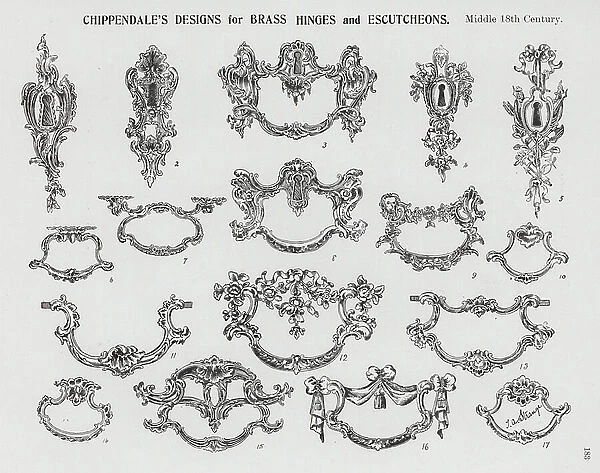 Chippendale's Designs for Brass Hinges and Escutcheons, Middle 18th Century (litho)