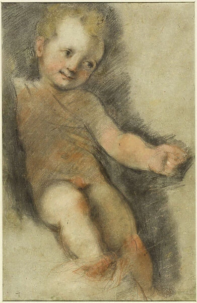 Christ Child: Study for the Madonna di San Giovanni, 1560-70 (black and red chalk, with pastel on paper)