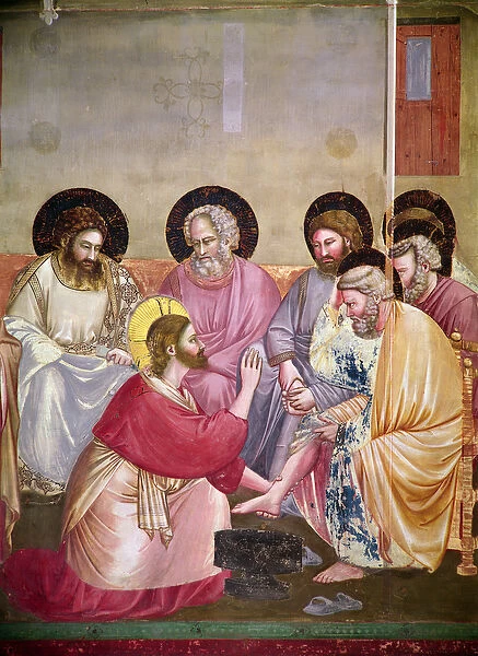 Christ Washing the Disciples Feet, detail of Christ and six disciples, c. 1303-05