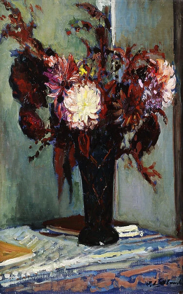 Chrysanthemums in a Vase, (oil on canvas)