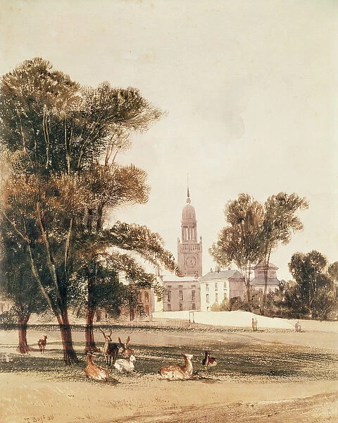The Church of St Alphage from the Park, Greenwich, 1831 (w  /  c on paper)