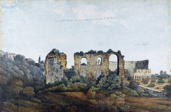 The Claudean Aqueduct and Colosseum, 1778 (w  /  c over graphite on laid paper)
