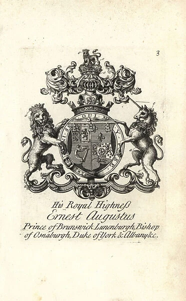 Coat of arms and crest of HRH Ernest Augustus, Prince of Brunswick Luneburg, Bishop of Osnaburgh, Duke of York and Albany