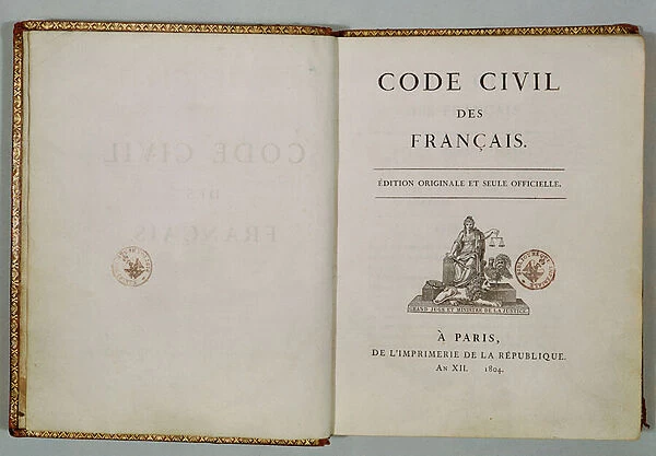 Code Civil, open at the titlepage, 1804