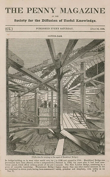 A coffer dam for carrying on the repair of Blackfriars Bridge (engraving)