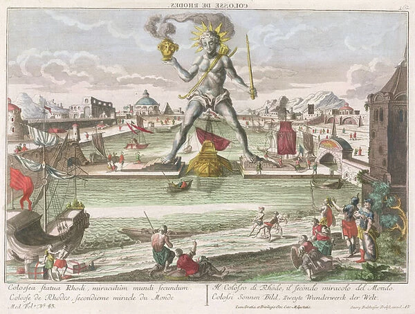 The Colossus of Rhodes, second Wonder of the World (engraving) (for detail see 87201)