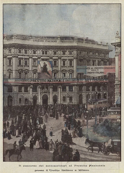 The competition of the underwriters for the National Loan at the Italian Credit in Milan (colour litho)