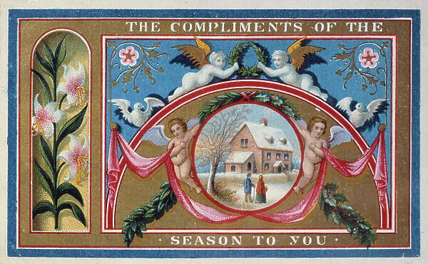 'Compliments of the Season', Victorian card (chromolitho)