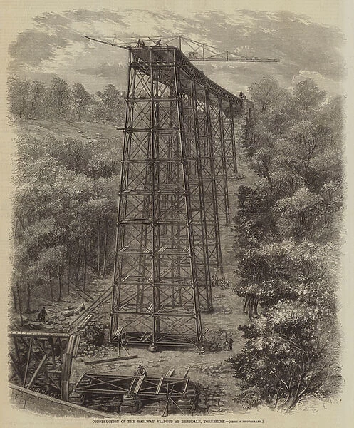 Construction of the Railway Viaduct at Deepdale, Yorkshire (engraving)