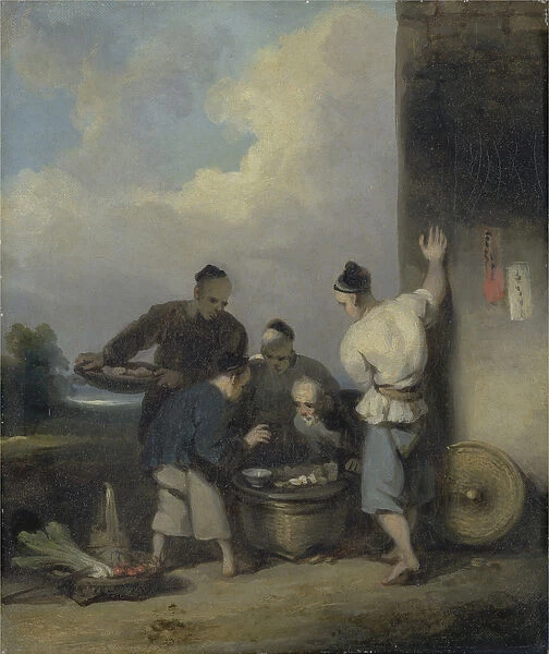 Coolies Round the Food Vendors Stall, after 1825 (oil on canvas)