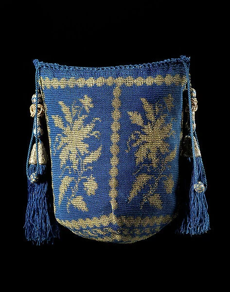 COSTUME: bag: reticule, c. 1840-49 (silk, metal)