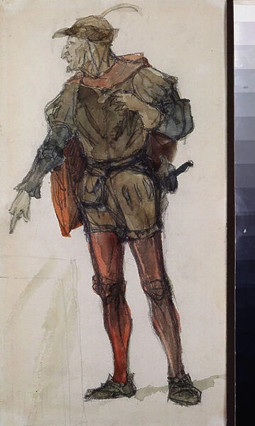 Costume masculin pour l opera 'Faust'de Charles Gounod (1818-1893) - Costume design for the opera Faust by Charles Gounod - Oeuvre de Vasili Dmitrievich Polenov (1844-1927), crayon et aquarelle sur papier