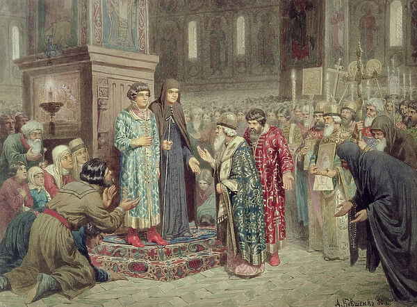 Council calling Michael F. Romanov (1596-1645) to the Reign, 1880 (w  /  c on paper)