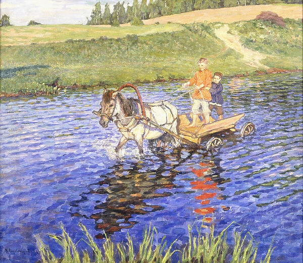 Crossing the River, (oil on canvas)