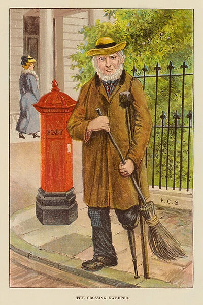 The Crossing Sweeper (colour litho)