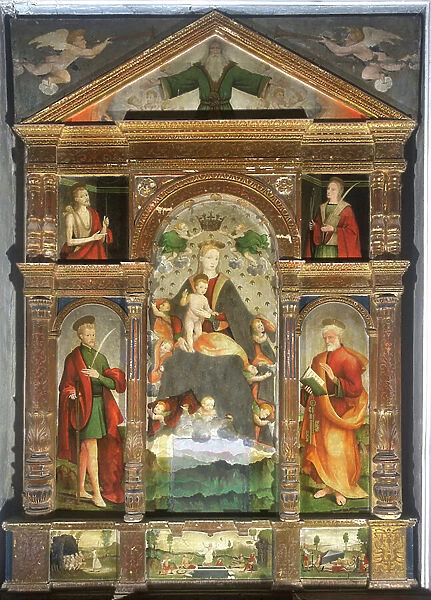 Crowned Madonna and Child with Angels, Saint Paul, Saint Peter, 1559 (tempera on panel)