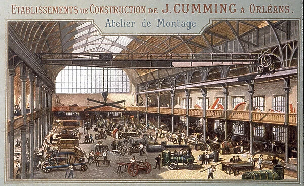 Cumming farming machines factory, engraving 2nd half 19th century