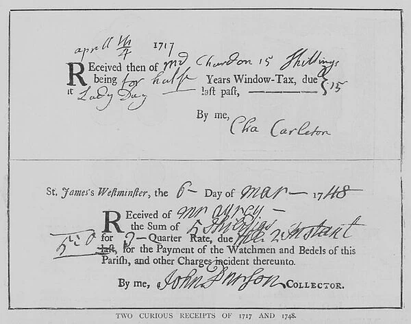 Two Curious Receipts of 1717 and 1748 (engraving)