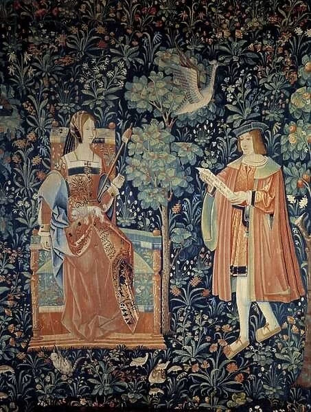 Curtain of the seigneurial life: courteous Love scene. Detail