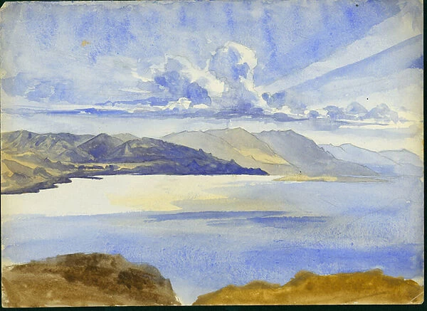 Dead Sea View looking South, 1875 (w  /  c & pencil on paper)