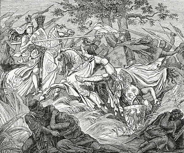 The death of Manfred at the Battle of Benevento, 26 February 1266, 1882 (litho)