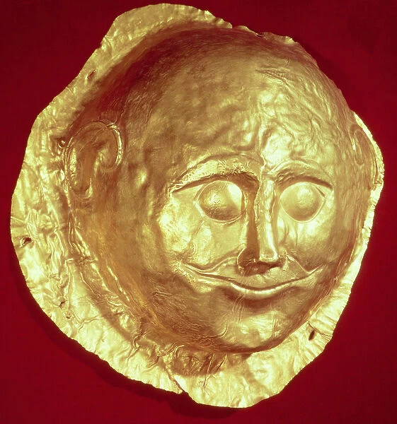 Death mask from Grave IV of Grave Circle A, Mycenae, c. 1580-1550 BC (gold)