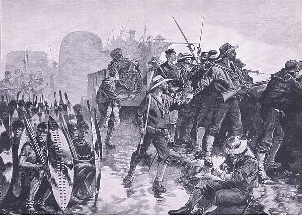 Defending a laager against a Zulu attack, illustration from