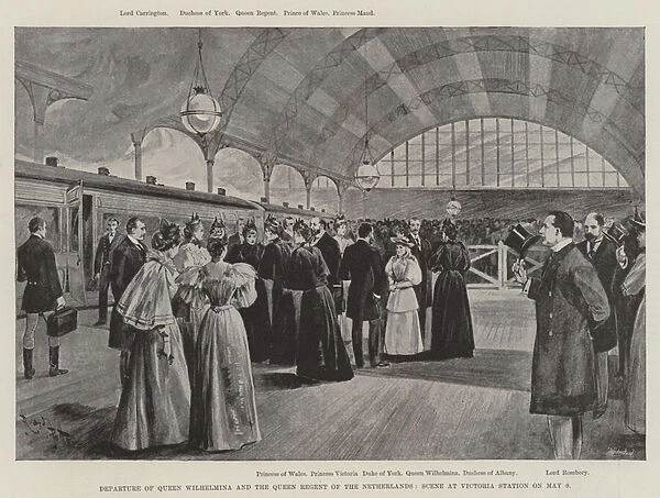 Departure of Queen Wilhelmina and the Queen Regent of the Netherlands, Scene at Victoria Station on 9 May (litho)