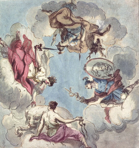 Design for a Ceiling: The Four Cardinal Virtues, Justice, Prudence, Temperance